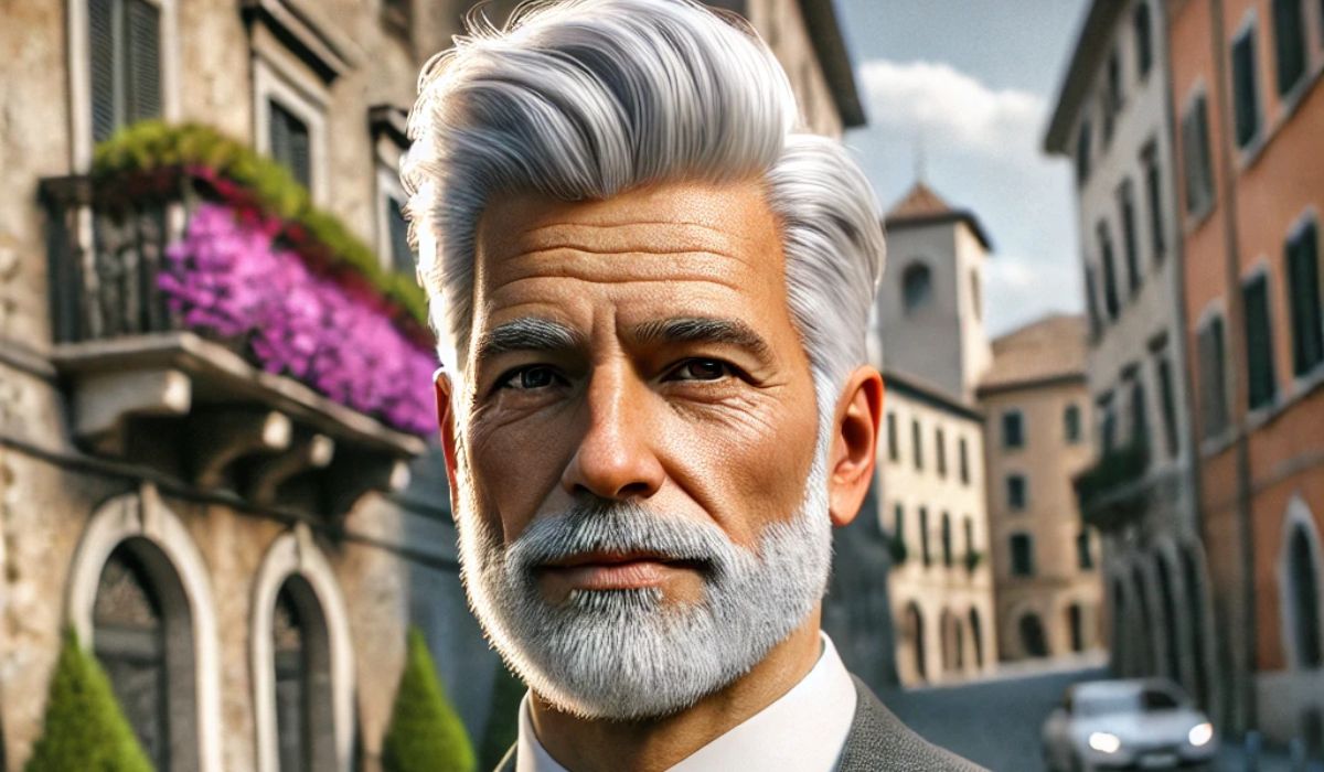 very fashionable older italian men with white hair